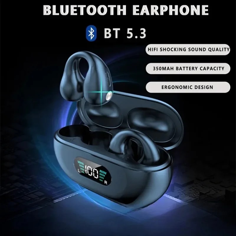 Wireless Bone Conduction Headphones Bluetooth Sports Earphones with Touch Control & LED Active Earbuds