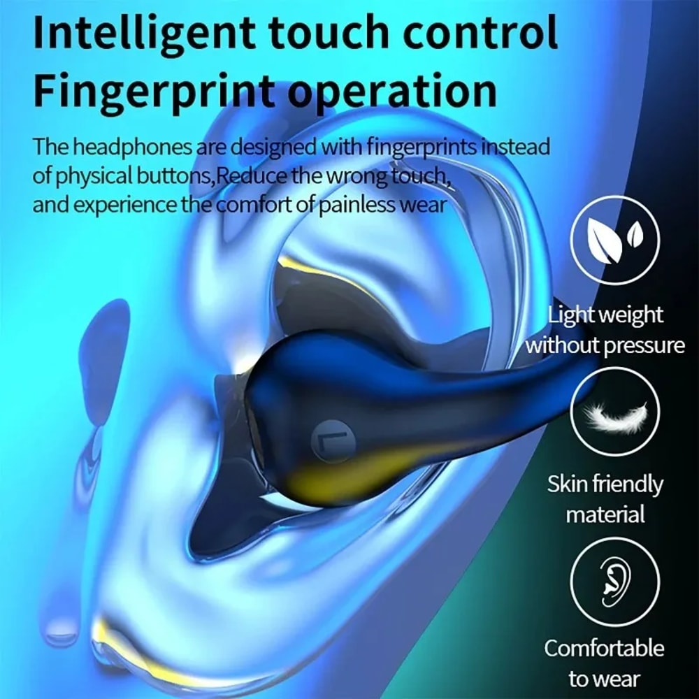 Wireless Bone Conduction Headphones Bluetooth Sports Earphones with Touch Control & LED Active Earbuds