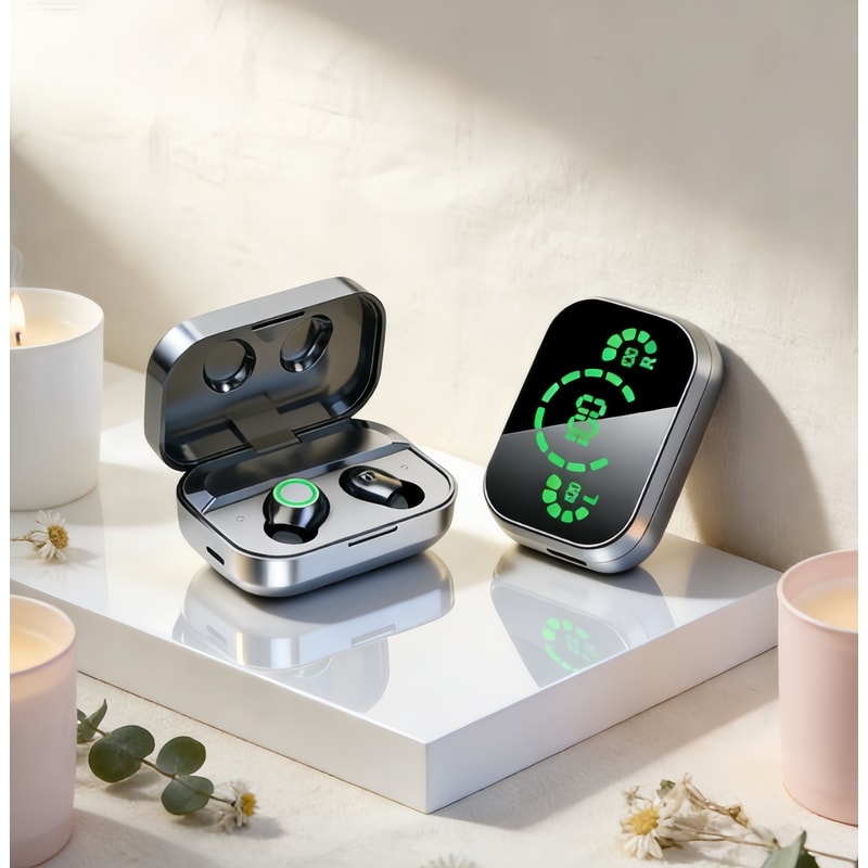Premium Wireless Bluetooth Earbuds with Mic & LED Charging Case