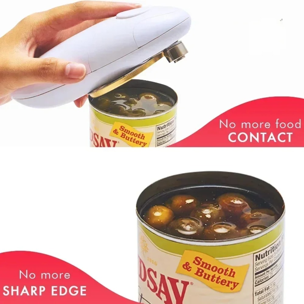 Portable Automatic Electric Can Opener Hands Free Smooth Edge Battery Operated One Touch