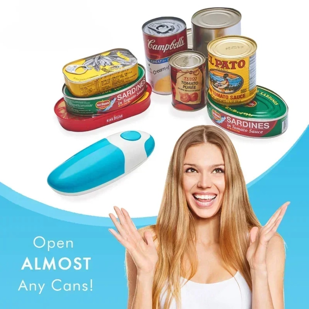 Portable Automatic Electric Can Opener Hands Free Smooth Edge Battery Operated One Touch