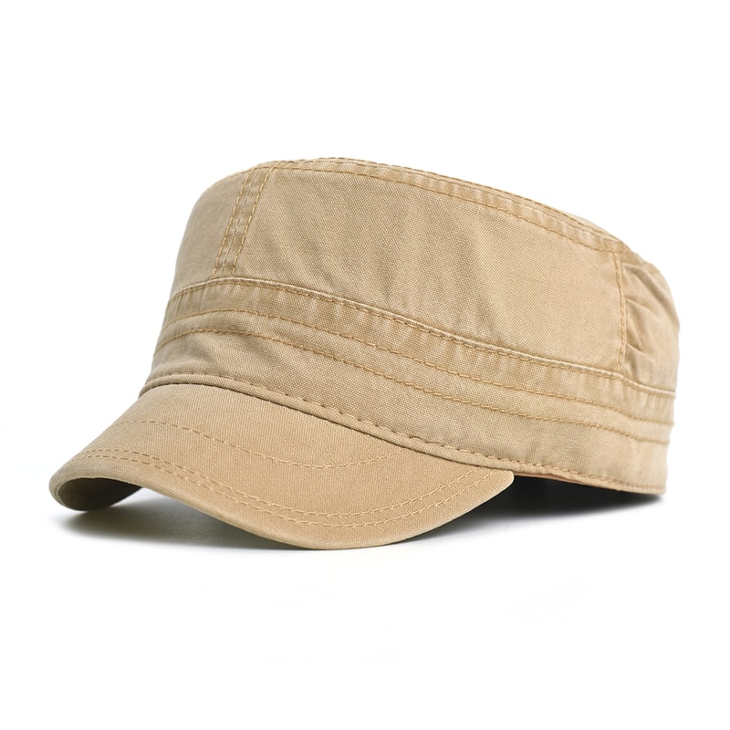 Washed Cotton Military Cap for Men Women Vintage Flat Top Hat