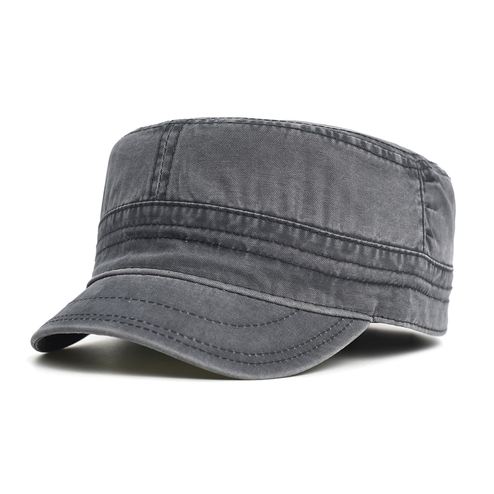 Washed Cotton Military Cap for Men Women Vintage Flat Top Hat