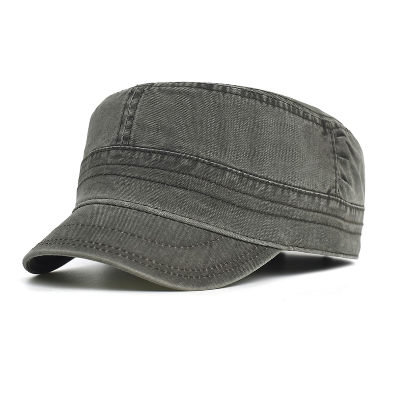 Washed Cotton Military Cap for Men Women Vintage Flat Top Hat