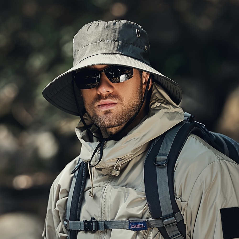 Wide Brim UV Protection Sun Hat with Breathable Mesh and Chin Strap