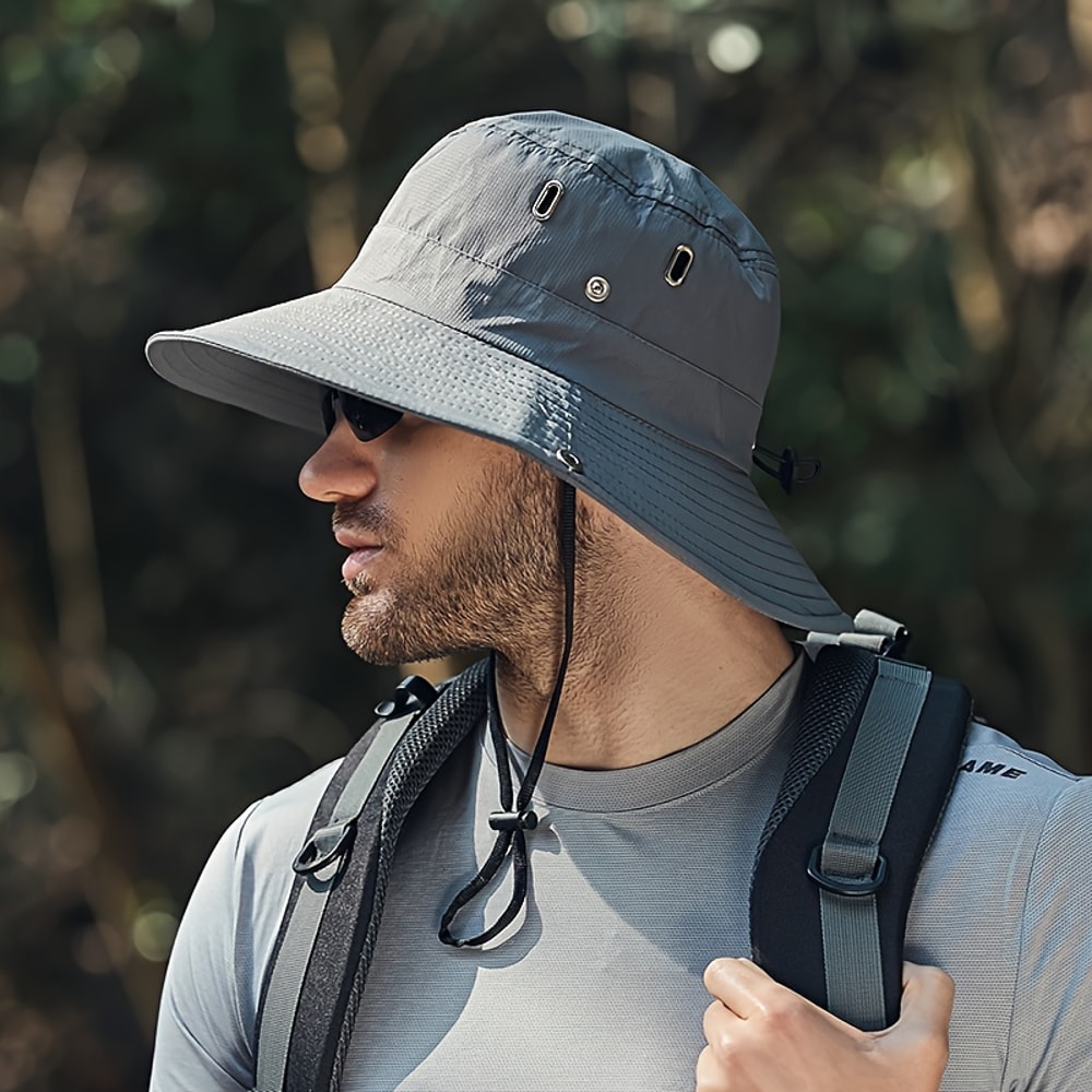 Wide Brim UV Protection Sun Hat with Breathable Mesh and Chin Strap