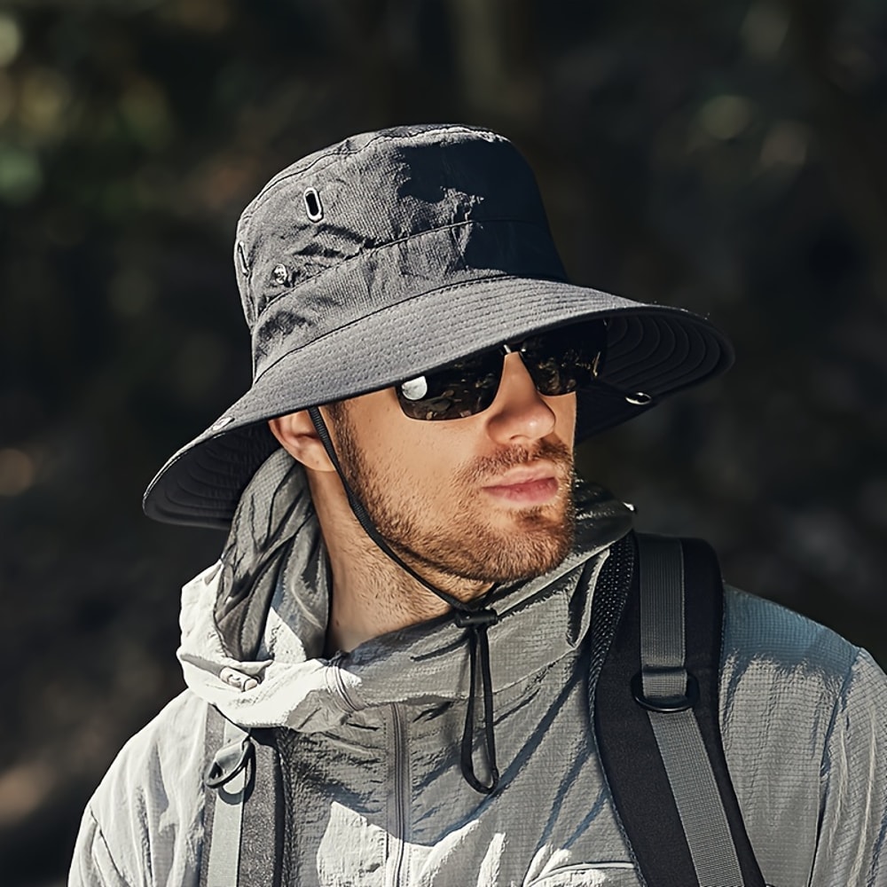 Wide Brim UV Protection Sun Hat with Breathable Mesh and Chin Strap