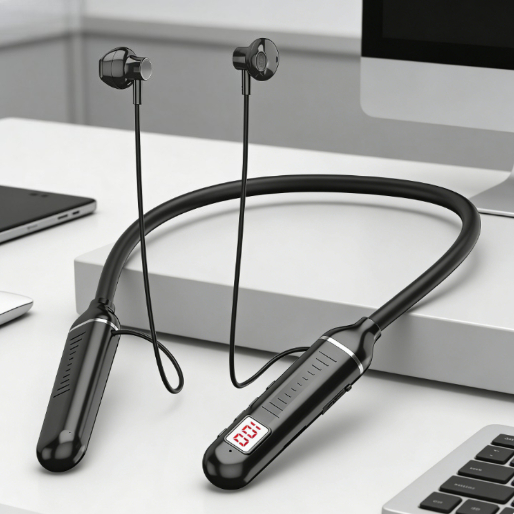 Wireless Bluetooth Neckband Headphones with LED Display