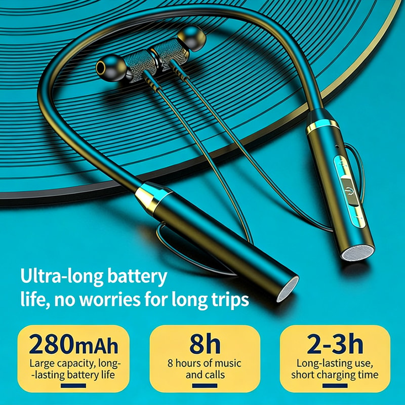 Universal Wireless Neckband Headphones With Magnetic Earbuds And Built In Mic 2