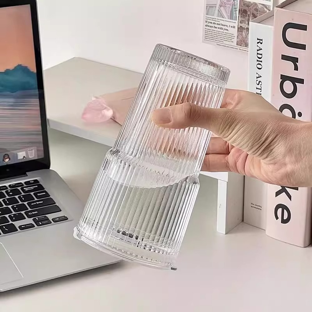 Ribbed Glass Tumbler with Lid and Straw