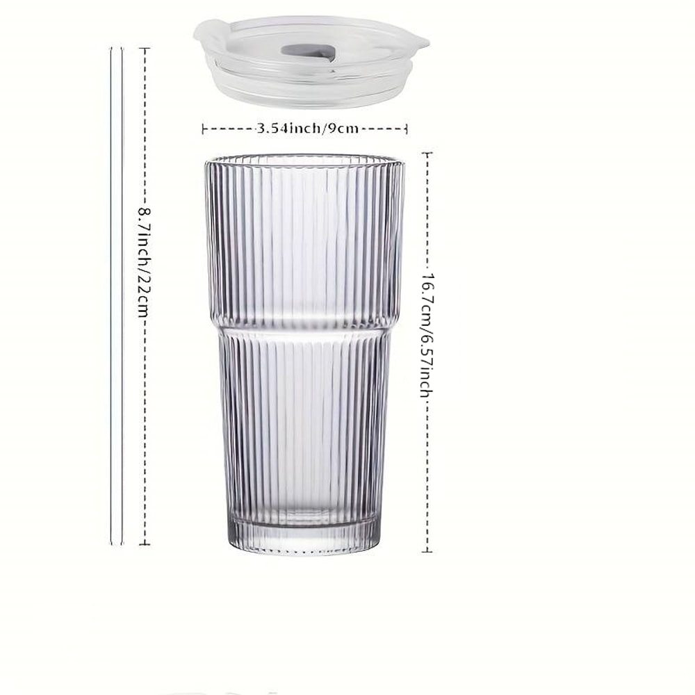Ribbed Glass Tumbler with Lid and Straw