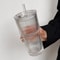 Ribbed Glass Tumbler with Lid and Straw