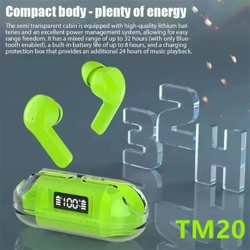 Smart Display Wireless Earbuds with Mic Bluetooth TWS Headphones for Sport