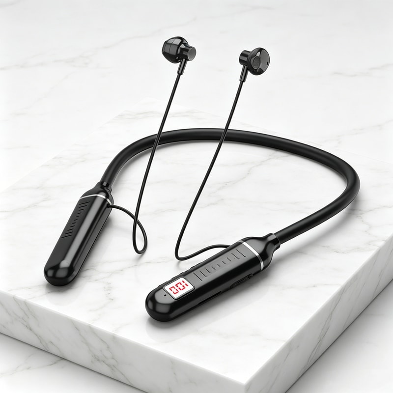 LED Display Wireless Neckband Headphones with Mic and TF Card