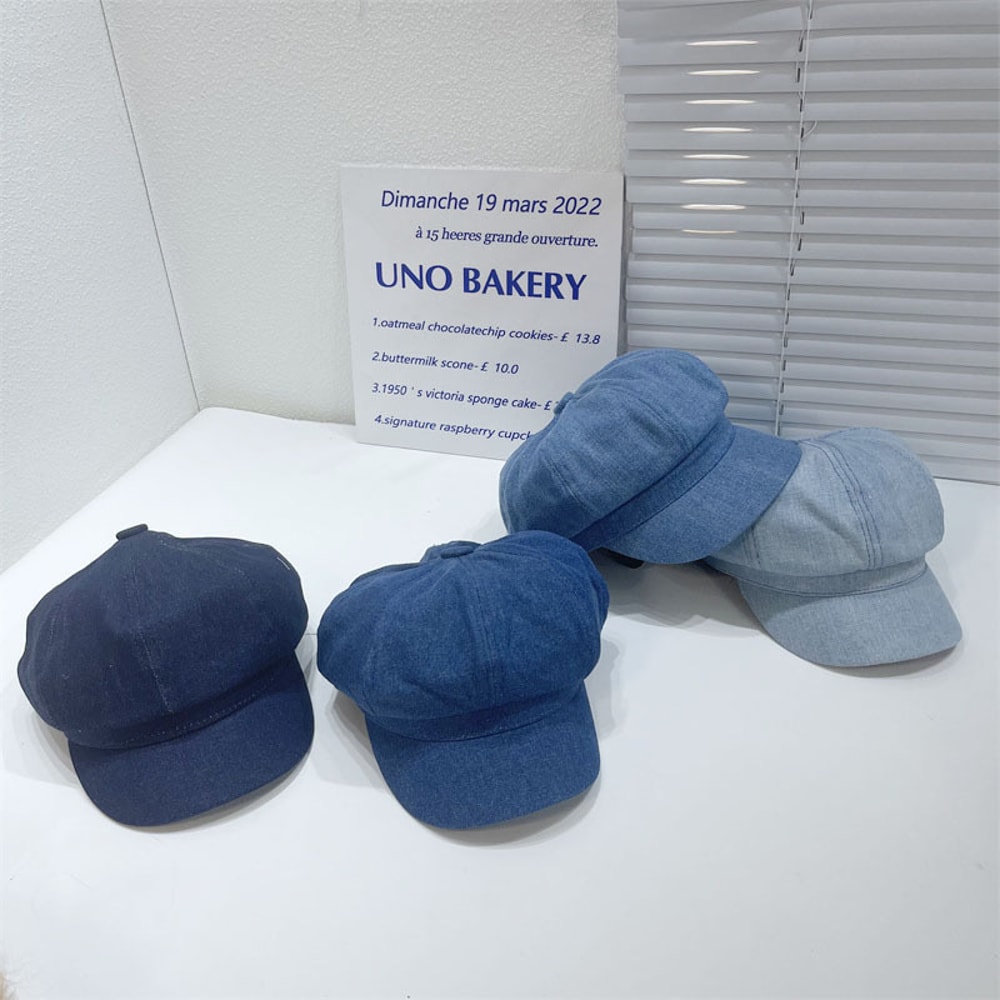 Chic Denim Octagonal Beret Vintage Newsboy Cap For Women 2