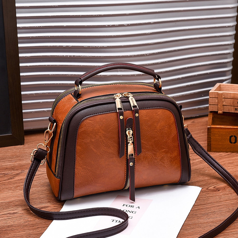 Vintage PU Leather Crossbody Top Handle Bag For Women Compact Everyday Shoulder Handbag 6