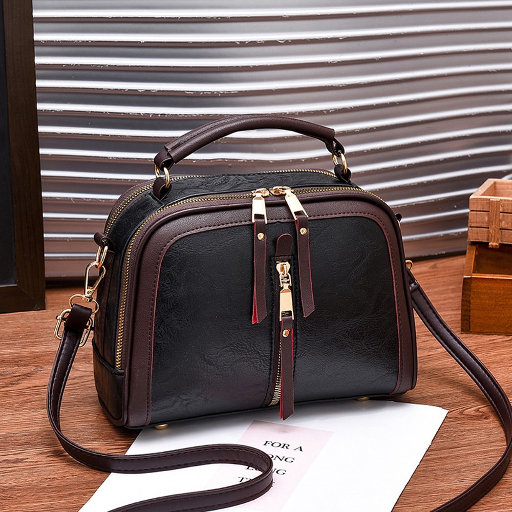 Vintage PU Leather Crossbody Top Handle Bag For Women Compact Everyday Shoulder Handbag 7