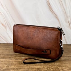 premium mens business large capacity clutch bag wallet double compartment long zipper wallet
