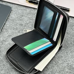 slim mens zippered pu wallet with coin pocket and compact card holder
