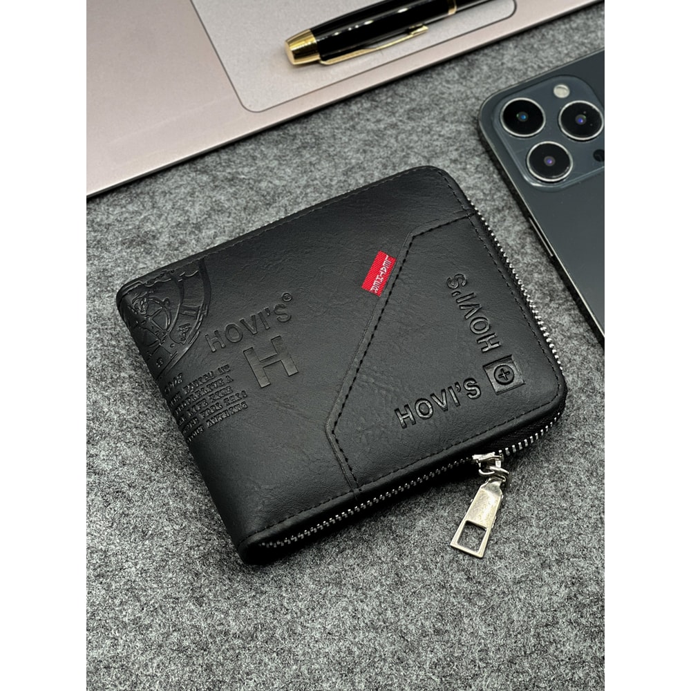 Slim Mens Zippered PU Wallet With Coin Pocket And Compact Card Holder 1