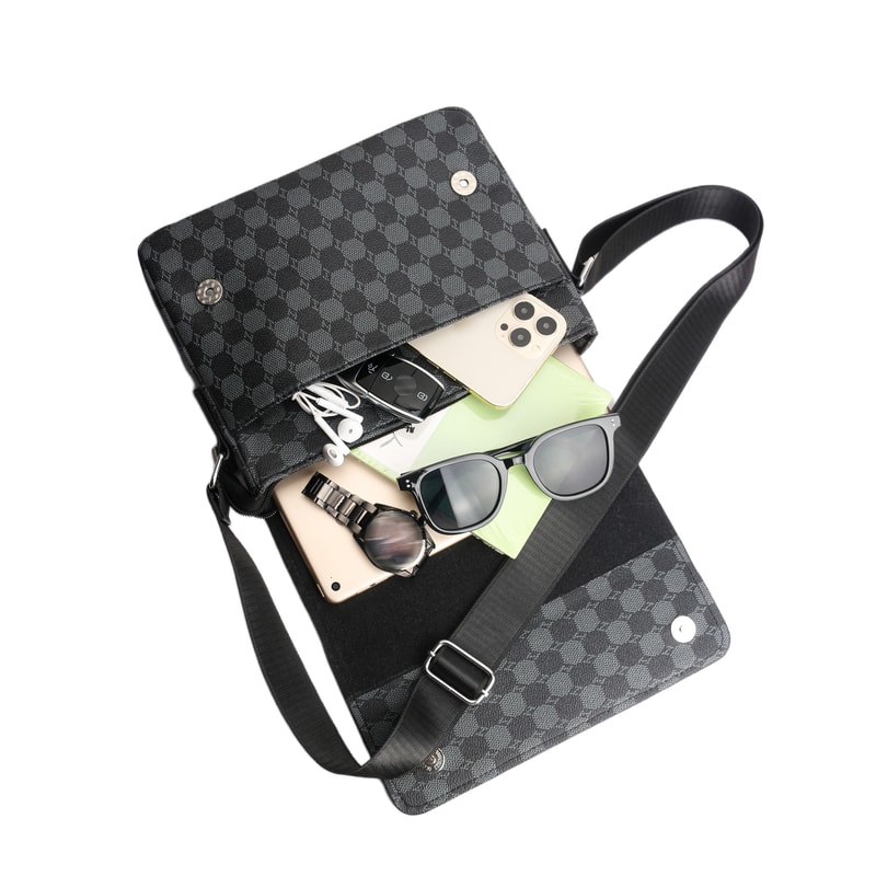 Mens Plaid Crossbody Bag Large Capacity Business Shoulder Briefcase 3