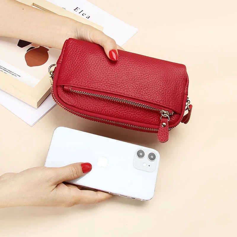 Premium Womens Genuine Leather Wallet Double Zip Clutch Purse Phone Wristlet 2