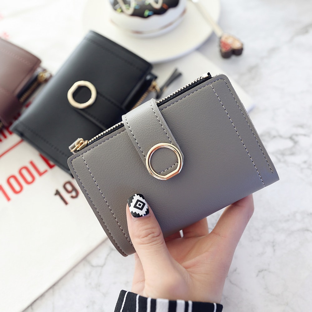Compact PU Leather Womes Mini Wallet Cute Small Zipper Card Holder And Coin Purse 0
