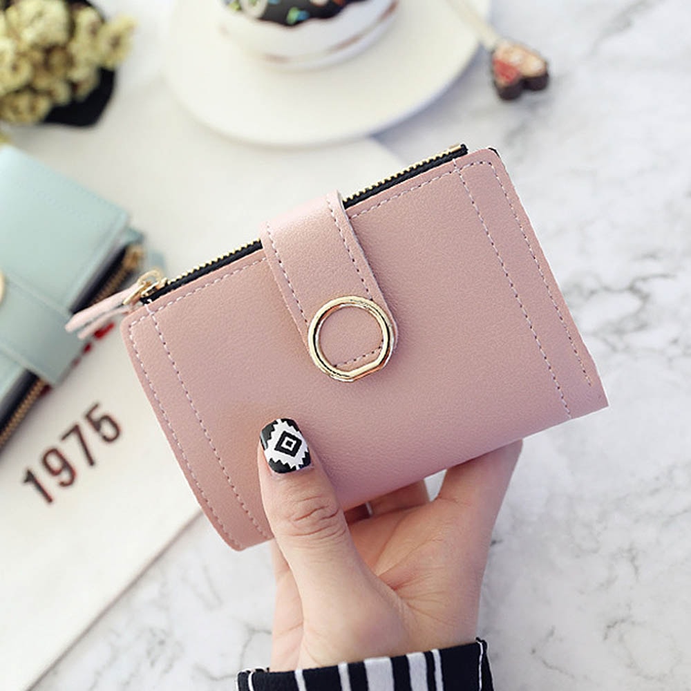 Compact PU Leather Womes Mini Wallet Cute Small Zipper Card Holder And Coin Purse 2