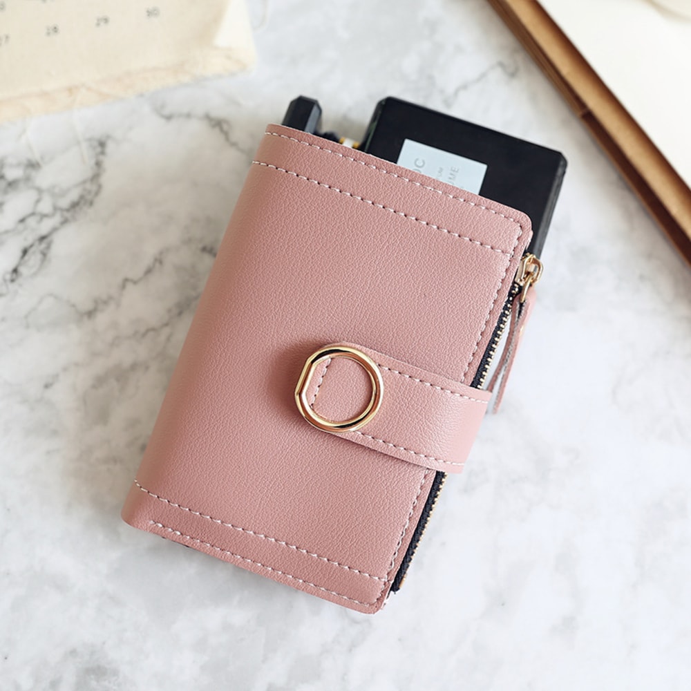 Compact PU Leather Womes Mini Wallet Cute Small Zipper Card Holder And Coin Purse 3