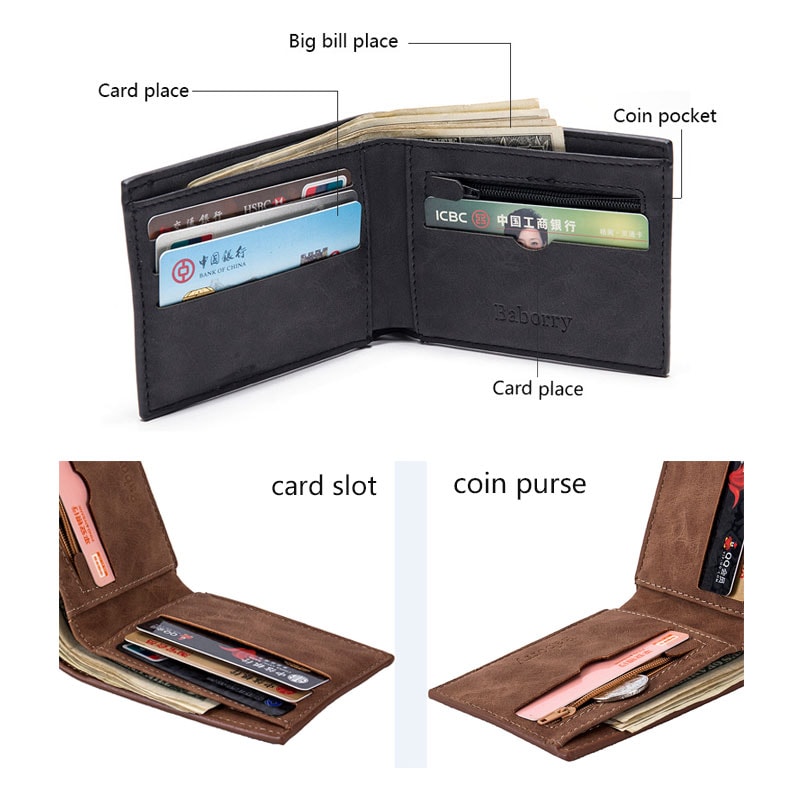 Premium Slim Wallet For Men PU Leather Card Holder With Zipper Coin Pocket 1