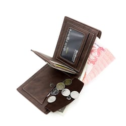 premium vintage mens pu leather wallet with coin pocket & money clip slim card holder