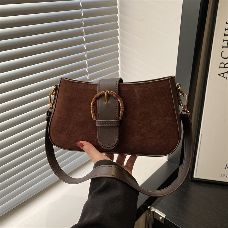 Feminine Faux Suede Shoulder Bag Chic Small Crossbody Bag For Everyday Style 1