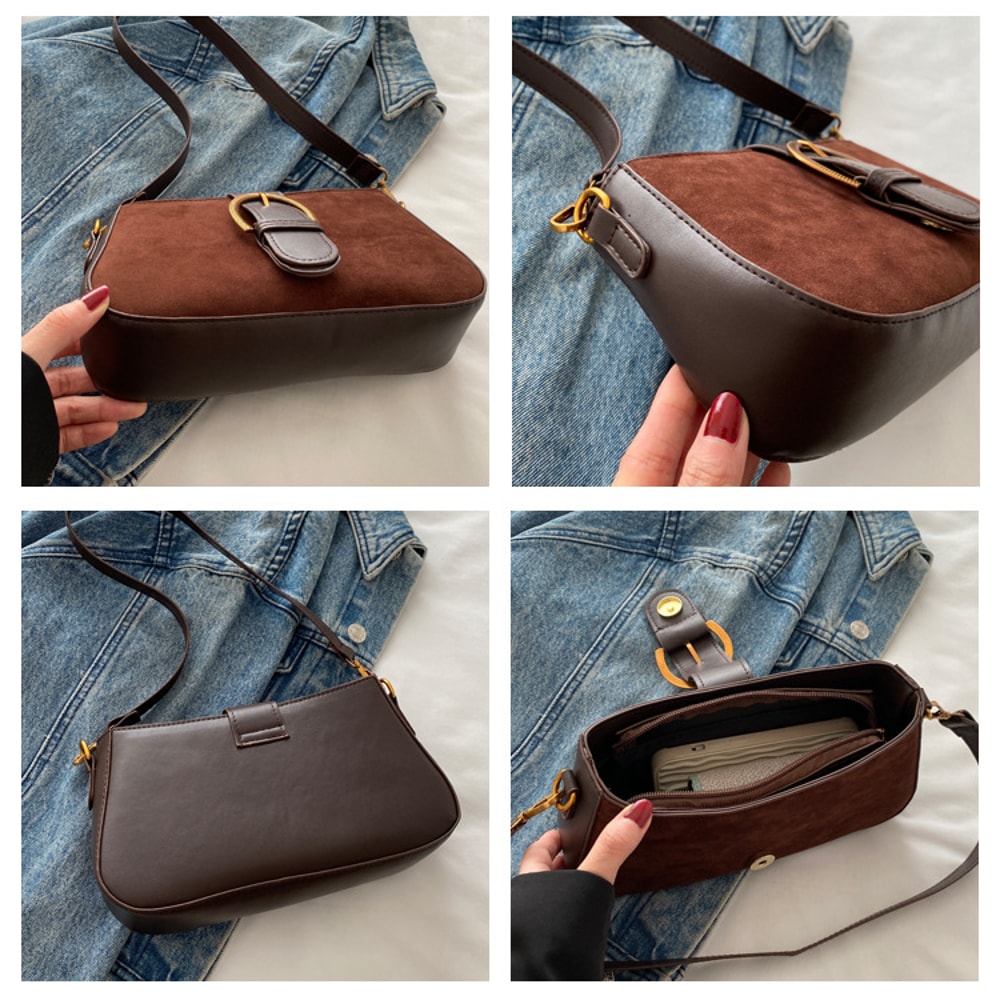 Feminine Faux Suede Shoulder Bag Chic Small Crossbody Bag For Everyday Style 5