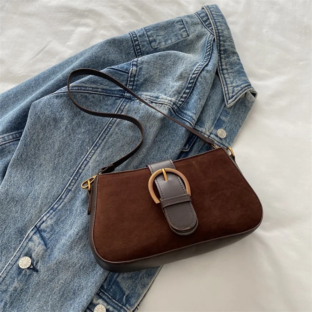 Feminine Faux Suede Shoulder Bag Chic Small Crossbody Bag For Everyday Style 6