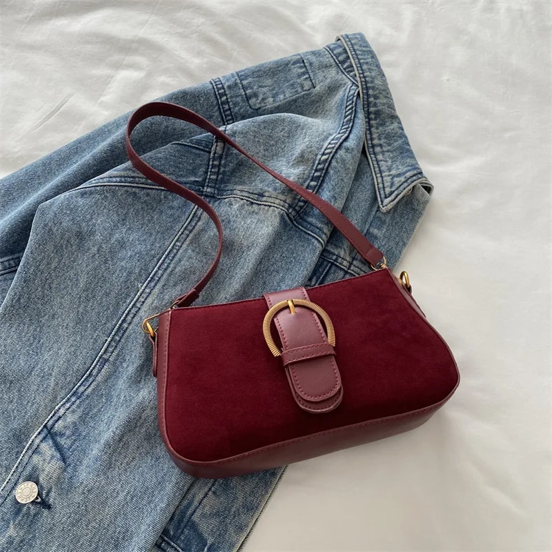 Feminine Faux Suede Shoulder Bag Chic Small Crossbody Bag For Everyday Style 8