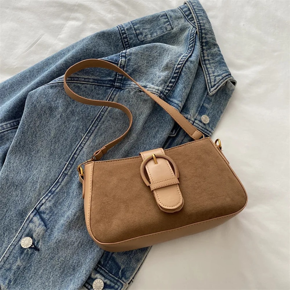 Feminine Faux Suede Shoulder Bag Chic Small Crossbody Bag For Everyday Style 9