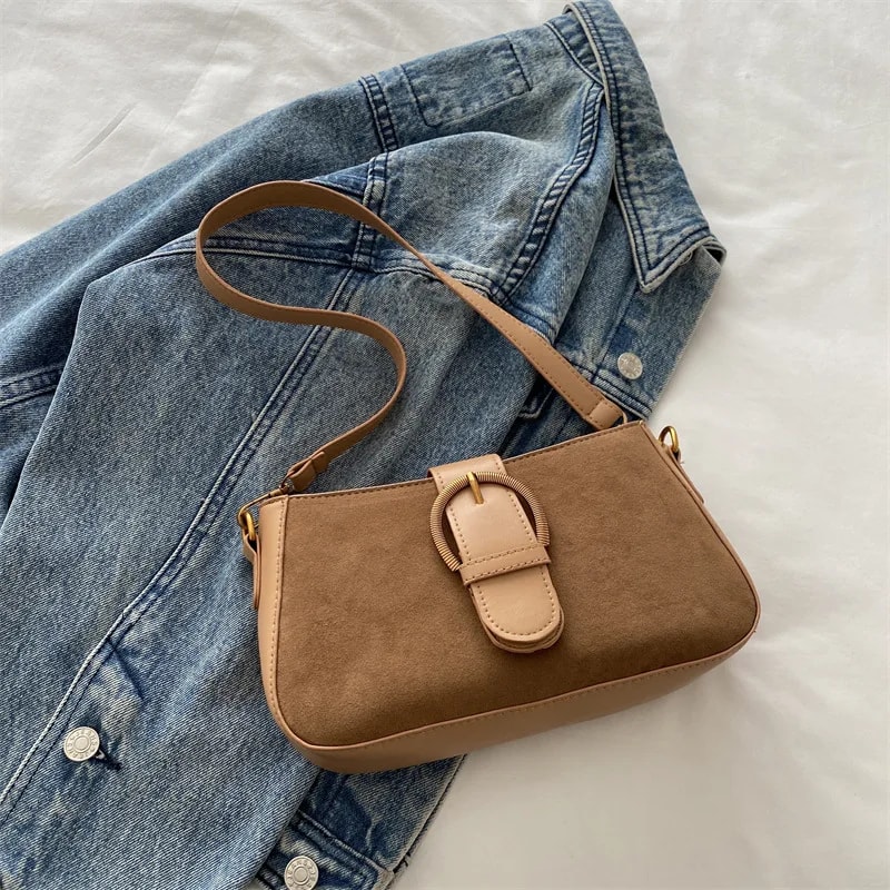 Feminine Faux Suede Shoulder Bag Chic Small Crossbody Bag For Everyday Style 9