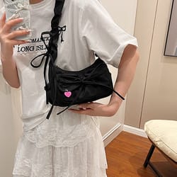 style washed denim shoulder bag with bow casual summer handbag for women