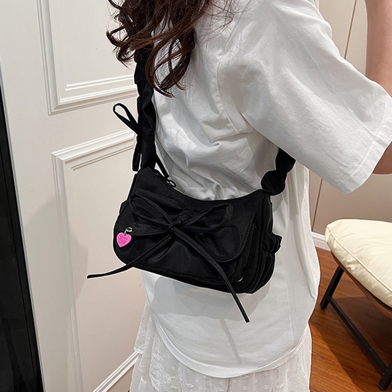 Style Washed Denim Shoulder Bag With Bow Casual Summer Handbag For Women 2