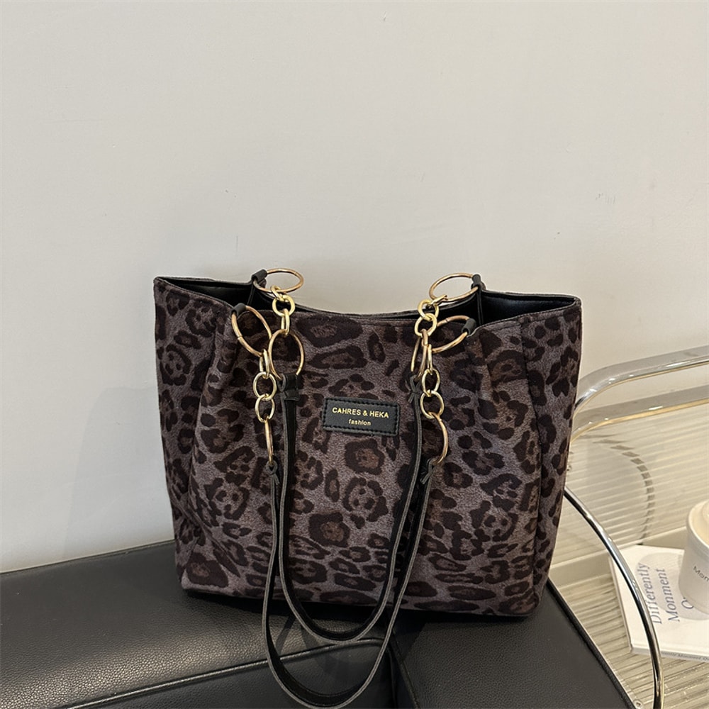 Vintage Leopard Print PU Tote Bag for Women