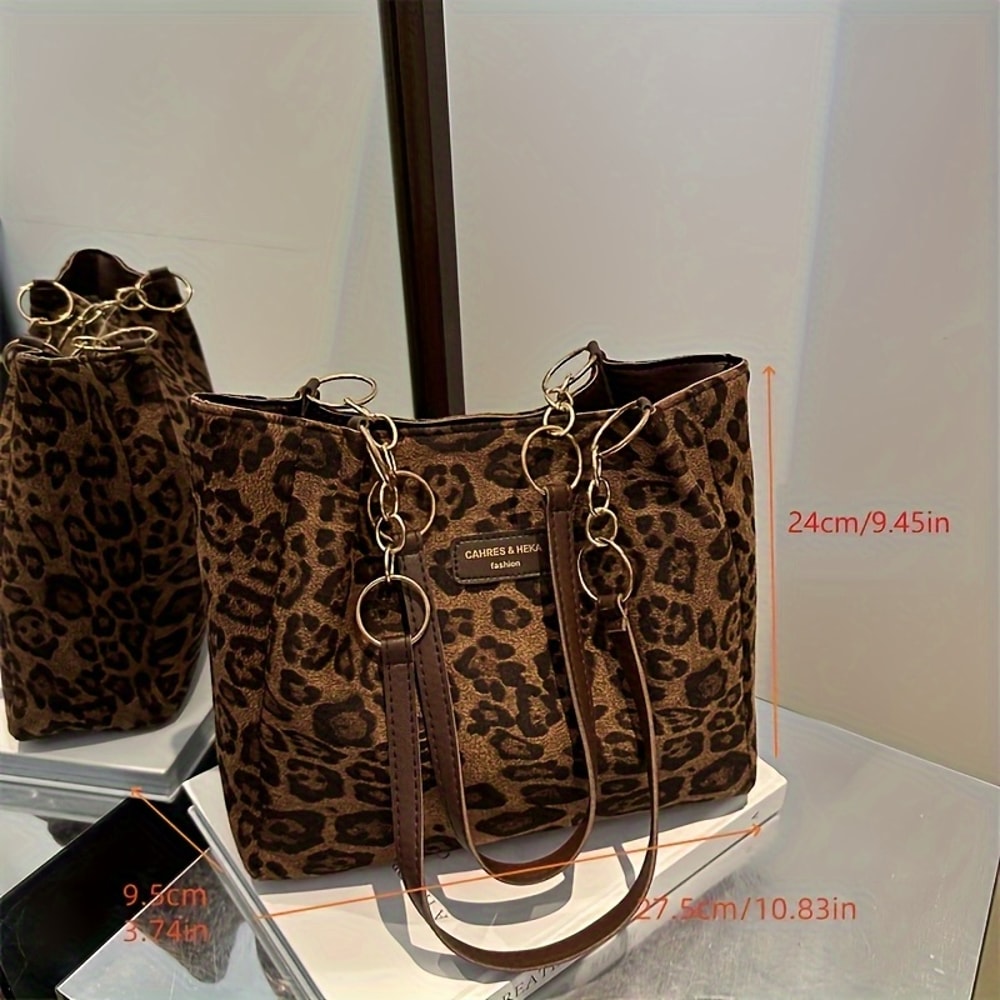 Vintage Leopard Print PU Tote Bag for Women