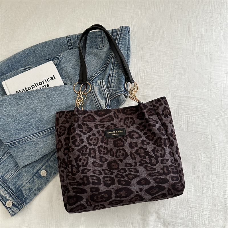 Vintage Leopard Print PU Tote Bag for Women