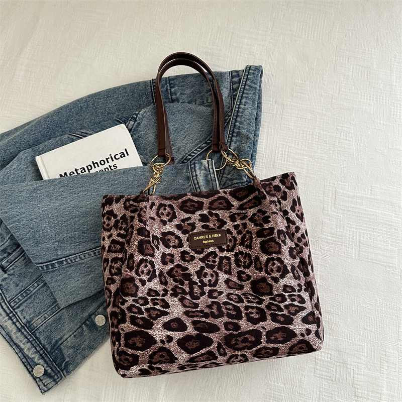 Vintage Leopard Print PU Tote Bag for Women