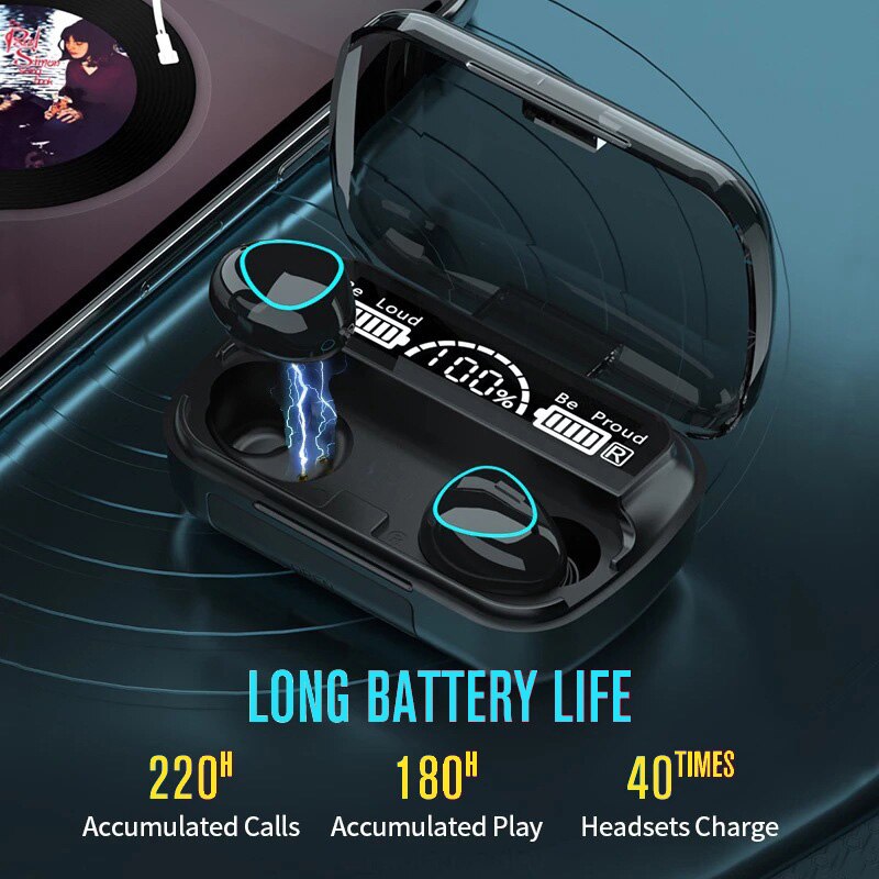 Sport Ready Wireless Bluetooth Earbuds with Power Bank & Mic Gaming Ready In Ear Headphones