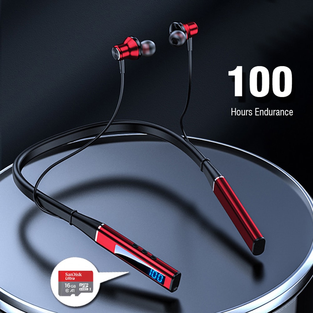 Wireless Bluetooth Neckband Headphones With Microphone SD Card Playback 0