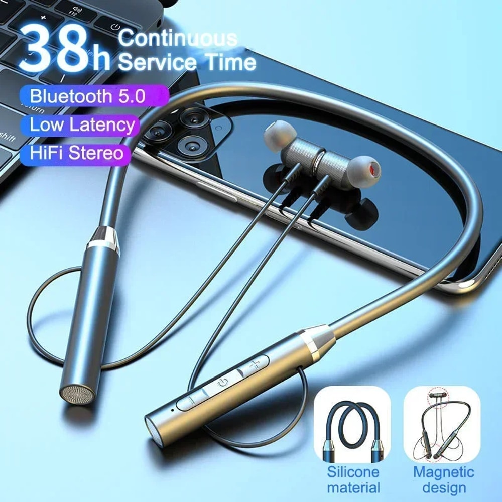 Bluetooth Neckband Headphones with Magnetic Earbuds for Sport and Running