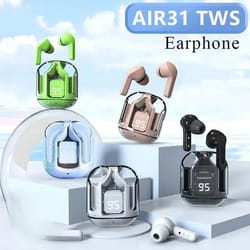 crystalclear pro transparent bluetooth earphones with led power display earbuds & rich hifi stereo sound