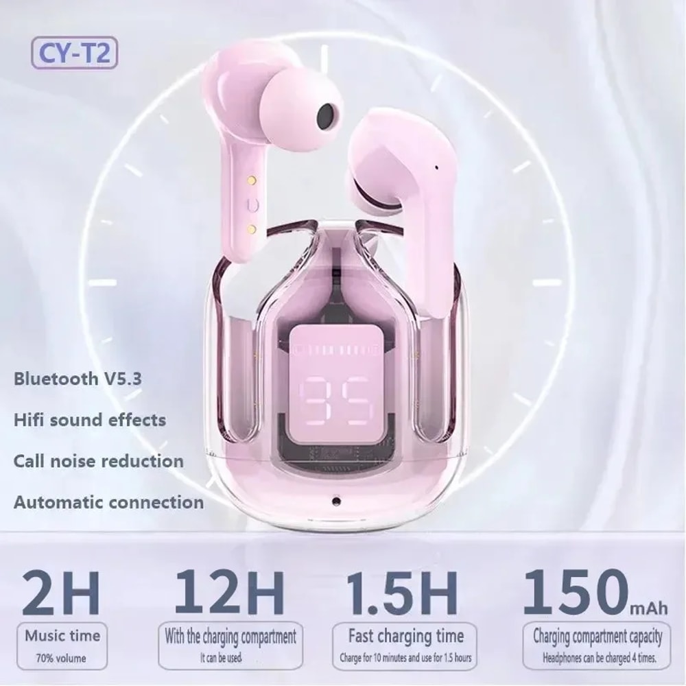 CrystalClear Pro Transparent Bluetooth Earphones With LED Power Display Earbuds Rich HIFI Stereo S 1