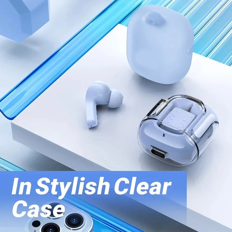 CrystalClear Pro Transparent Bluetooth Earphones With LED Power Display Earbuds Rich HIFI Stereo S 4