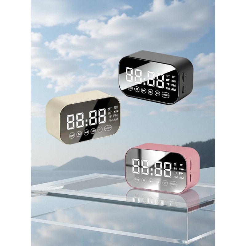 Mirror Bluetooth Speaker Alarm Clock with Dual Alarms and FM Radio